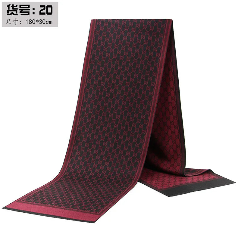 Classic Plaid Men Scarfs Winter Warm Cashmere Soft Scarf For Men Casual Business Neckerchief Black Gray Silk Scarves 30*180cm