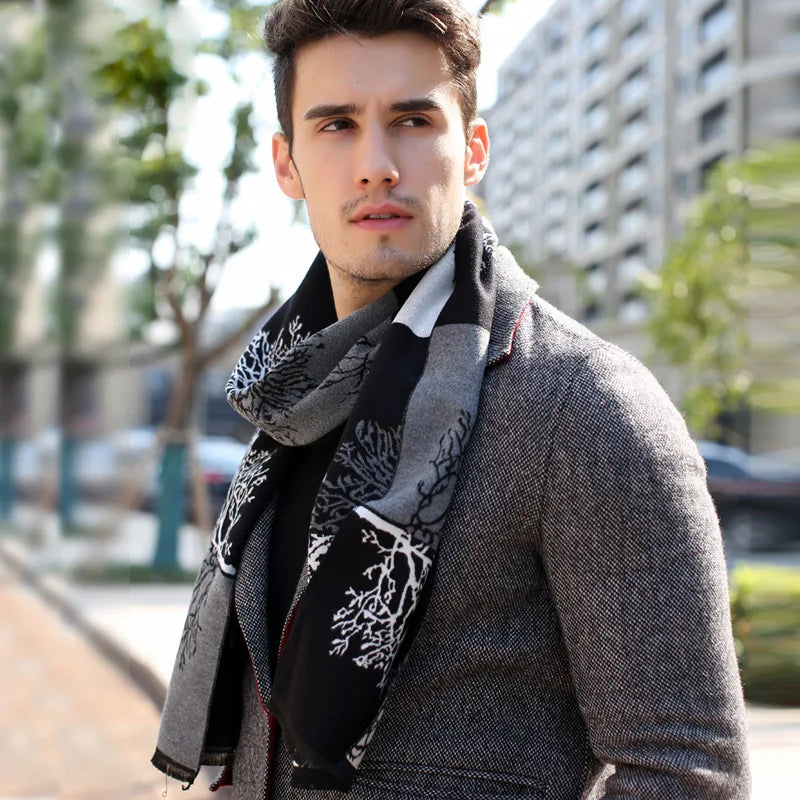 Men's Autumn Winter Horse Pattern Scarf Luxury Gentleman Cashmere Feel Muffler Student Spring Fall Wrap Soft Warm Neckerchief