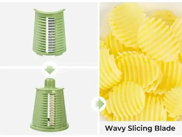 SUSTEAS Rotary Cheese Grater with Handle, Food Shredder with 5 Well-designed Blades & Strong Suction Base,Round Mandoline Slicer