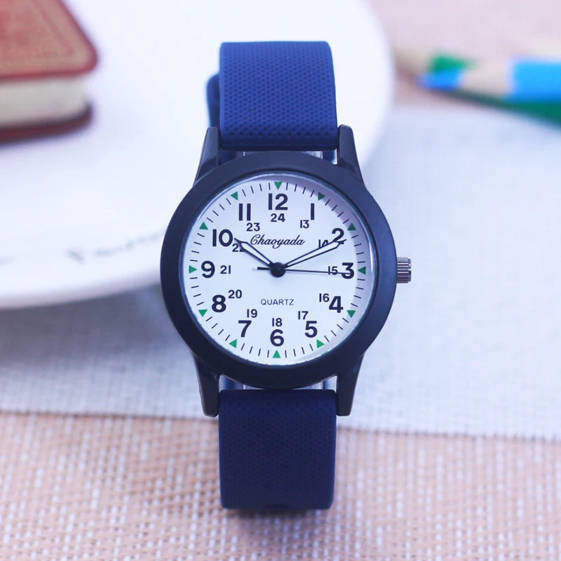 2024 New Style Children Boys Girls Simple 24 Hours Luminous Hands Sports Silicone Strap Watches Jelly Colors Quartz Wristwatches