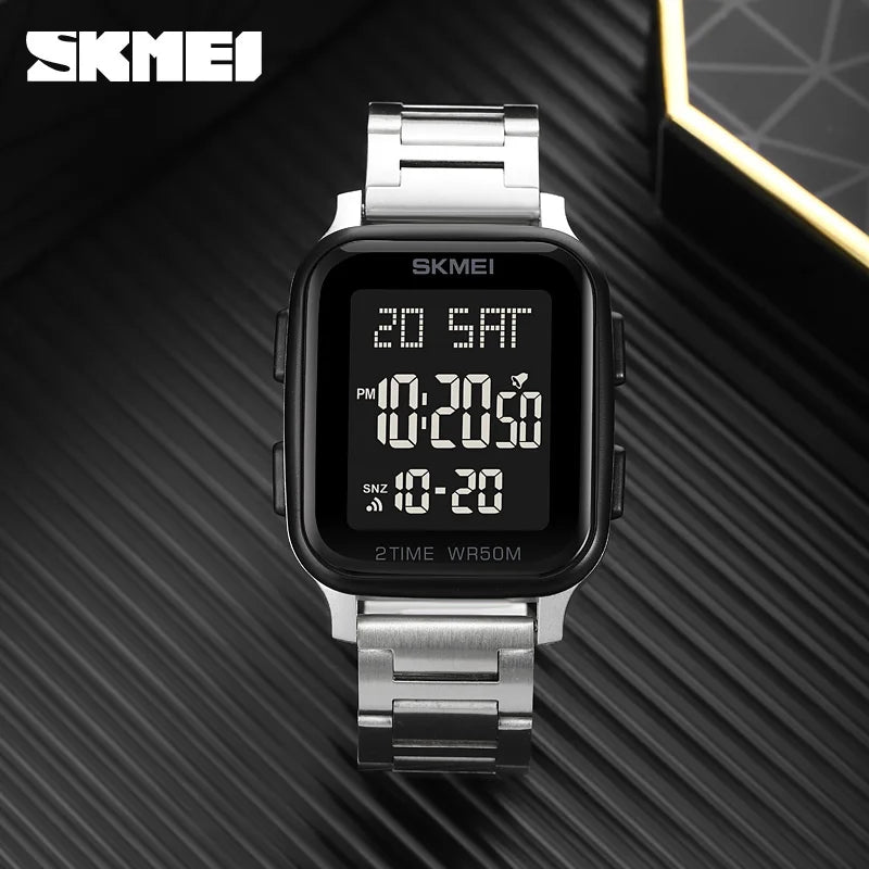 SKMEI 1859 Sport Watches for Men Waterproof Digital Electronic Stainless Steel Clock LED Display Wristwatches Mens Reloj Hombre