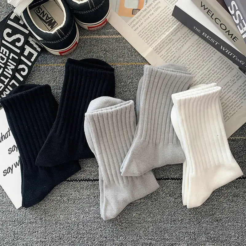 New 5 Pairs Cool Men Black White Warm Socks Set Autumn Winter Male Solid Color Sport Short Socks For Men