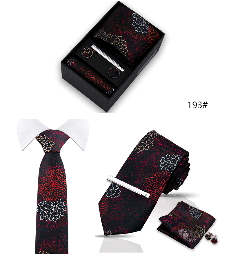 Tie Set For Men Silk Necktie Wedding Cufflinks Box Gift Tie Clip Men Pocket Square Necktie Luxury Business Gravatas