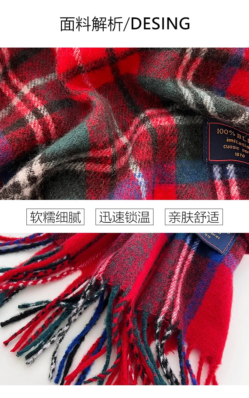 Chic Design Soft Warm Women Scarf Autumn Winter Classic British Imitation Cashmere Muffler Men Plaid Thermal Tassel Shawl Couple