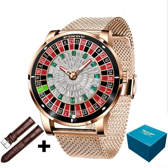 PINDU Design Mechanical Watch NH35 Movement Arabic numerals Rotating Dial Roulette Automatic Watch Diamond Luminous Hands P6616