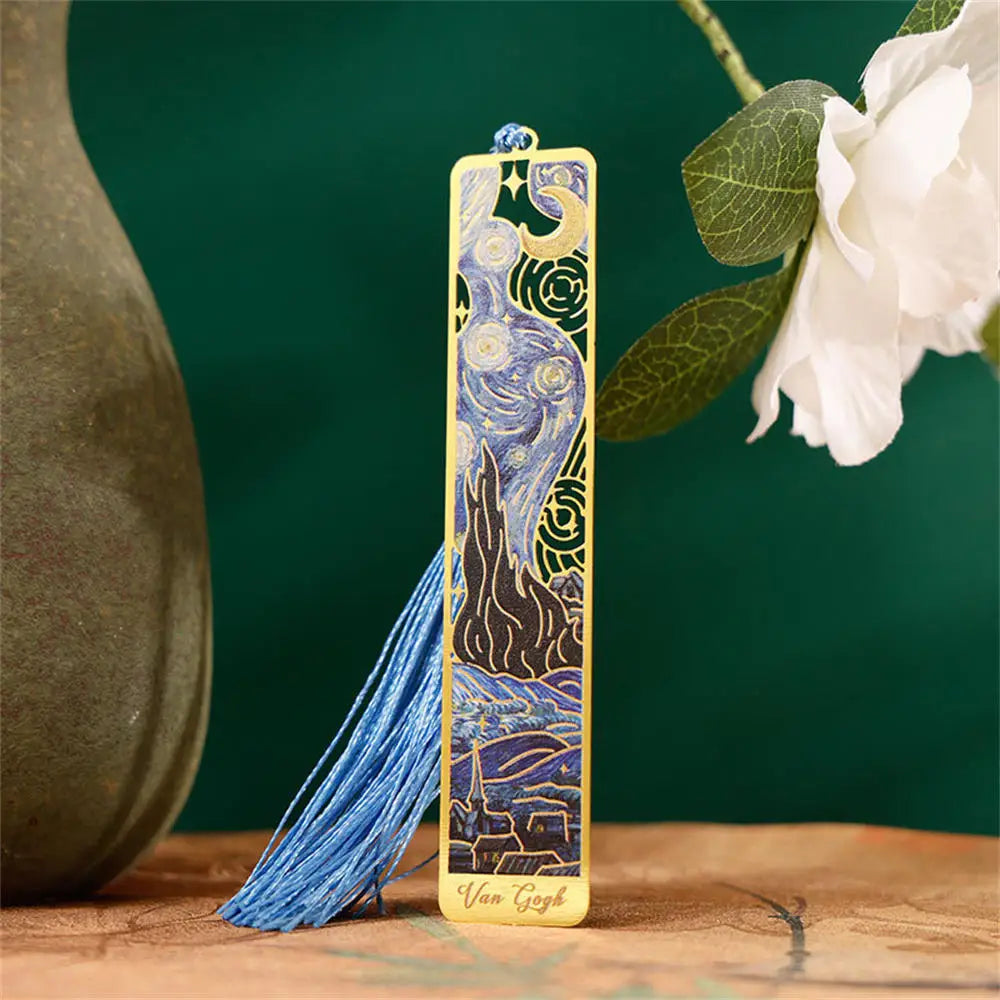 Aesthetic Book Page Clip Floral Painting Metal Bookmark Hollow Metal Book Accessories Student Reading Mark Stationery Gifts