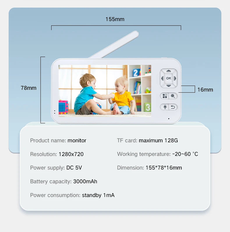 Baby Monitor Camera IR Night Vision Motion Detection Breastfeeding Reminder 5-inch Wifi Baby Monitor with Tuya Smart App