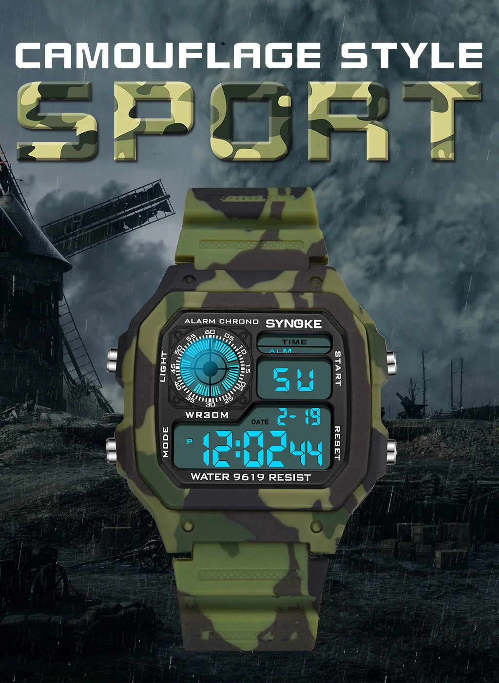 SYNOKE Outdoor Military Digital Watch For Men Fashion Retro Men Watch Sports Waterproof Men Watch Multifunctional Luminous