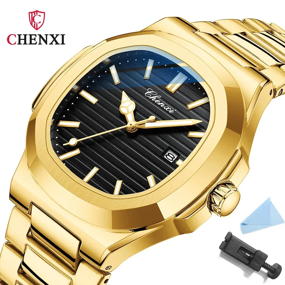 CHENXI 8222 Luxury Gold Stainless Steel Luminous Casual Business Watch For Men Fashion Quartz Wristwatches Waterproof