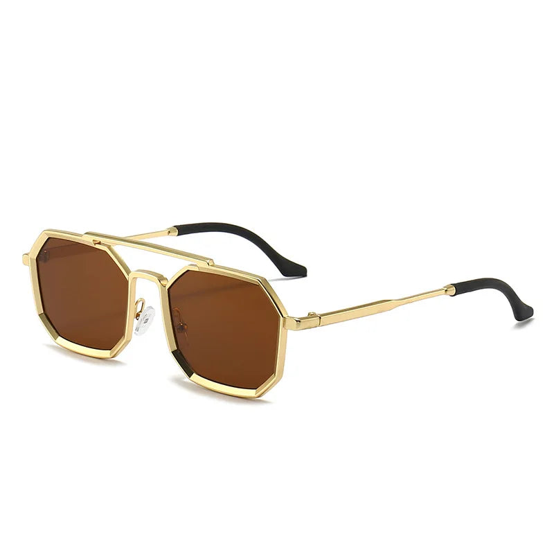 Metal Frames Sunglasses For Men Women Fashion Polygonal Double Bridges Sun Glasses Luxury Brand Outdoor Driving Eyewear