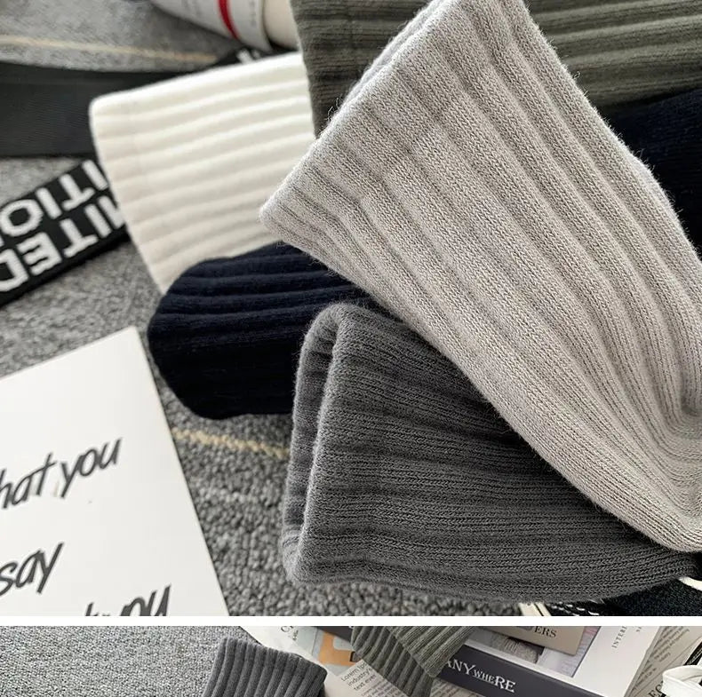 New 5 Pairs Cool Men Black White Warm Socks Set Autumn Winter Male Solid Color Sport Short Socks For Men