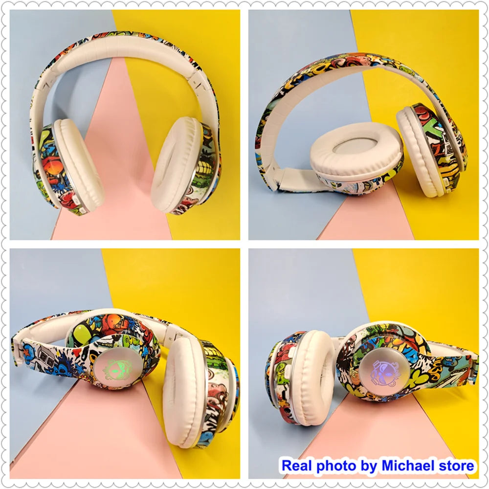 Wireless Headset Flash Light Kids Ear Headphones with Mic Bluetooth Headsets Stereo Music Game Headphone Girls Boys Gift