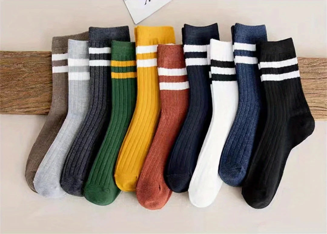 5 Pairs Of Men's Socks, Autumn And Winter Vintage Fun Fashion Athletic Socks, Sports Trend Socks