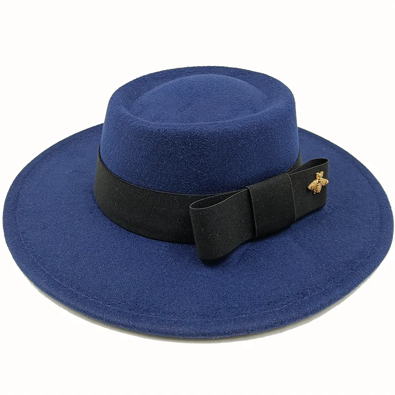 Bow Tie Fedora Hat Winter Round Bumpy Surface Flat Top Bow Tie Elastic Band Men's and Women's Red Jazz Hat Fedora