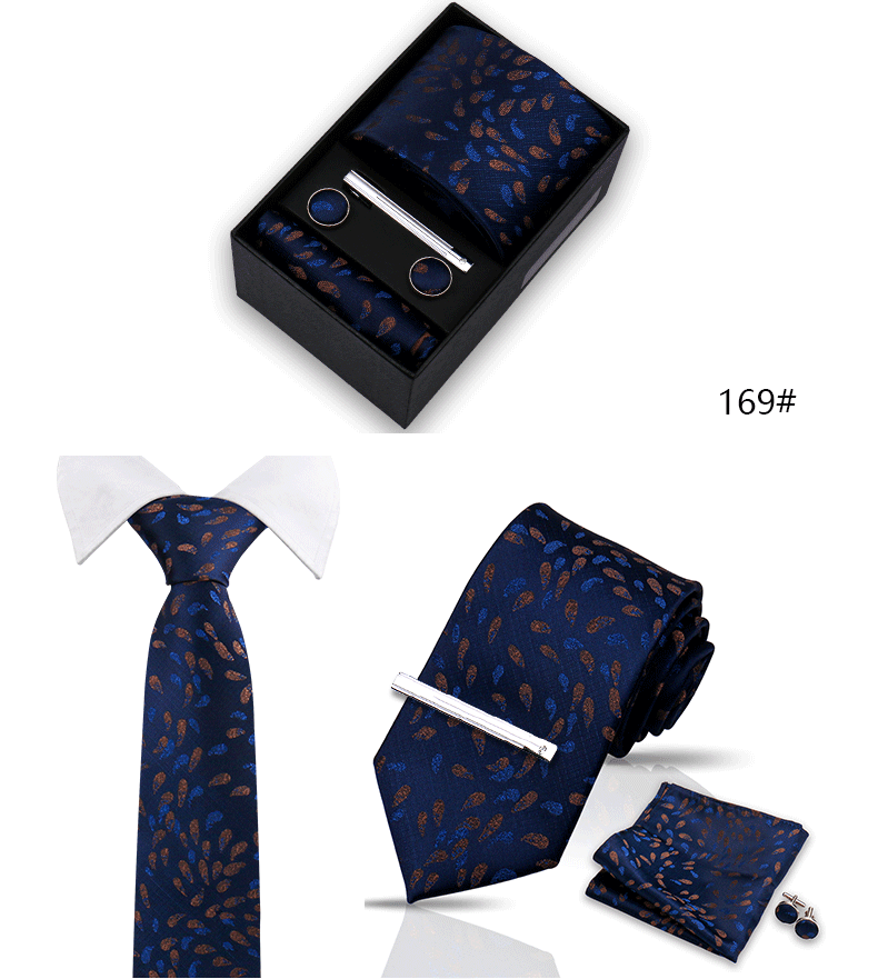 Tie Set For Men Silk Necktie Wedding Cufflinks Box Gift Tie Clip Men Pocket Square Necktie Luxury Business Gravatas