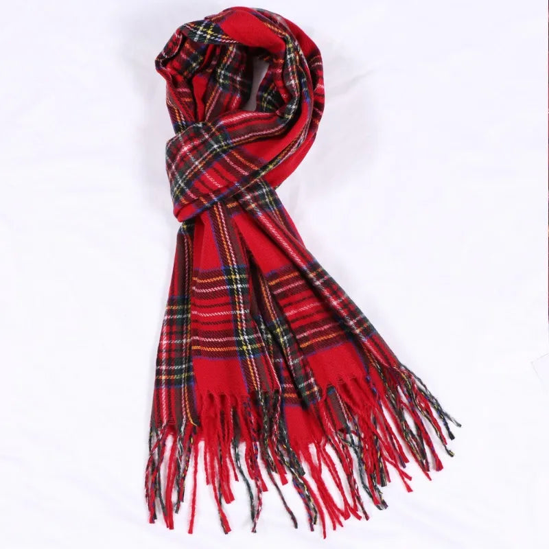 Red Plaid Scarf Women Luxury Brand Designer Winter Keep Warm Cashmere Ring Scarf Neck  Pashmina with Tassel Shawl