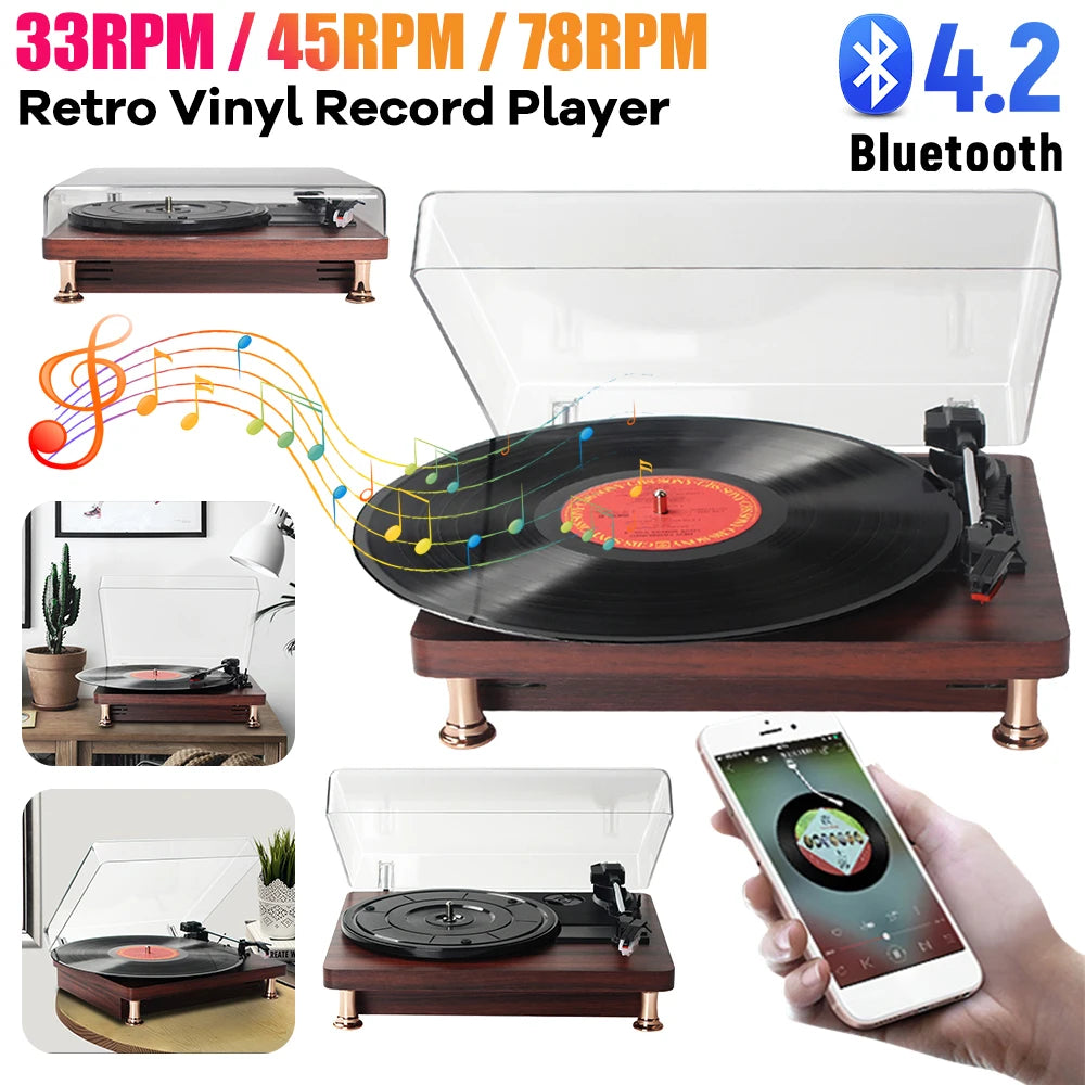 Retro Style Vinyl Record Player Bluetooth Turntable Record Player 33/45/78RPM urntable Gramophone Phonograph for Home Decoration