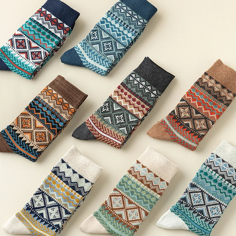 Men's Dress Socks,Cotton Crew Socks,3 Pairs,Breathable and sweat-absorbing ，Funky Colorful Pattern  Crew Socks