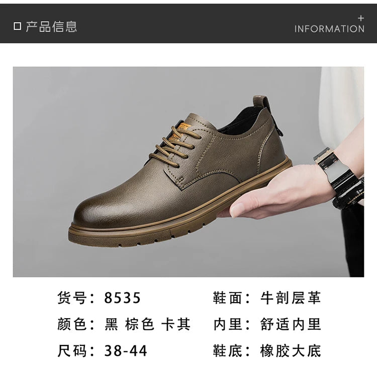 CLOHOC two layer cowhide business casual shoes breathable soft sole comfortable classic lace-up men's shoes