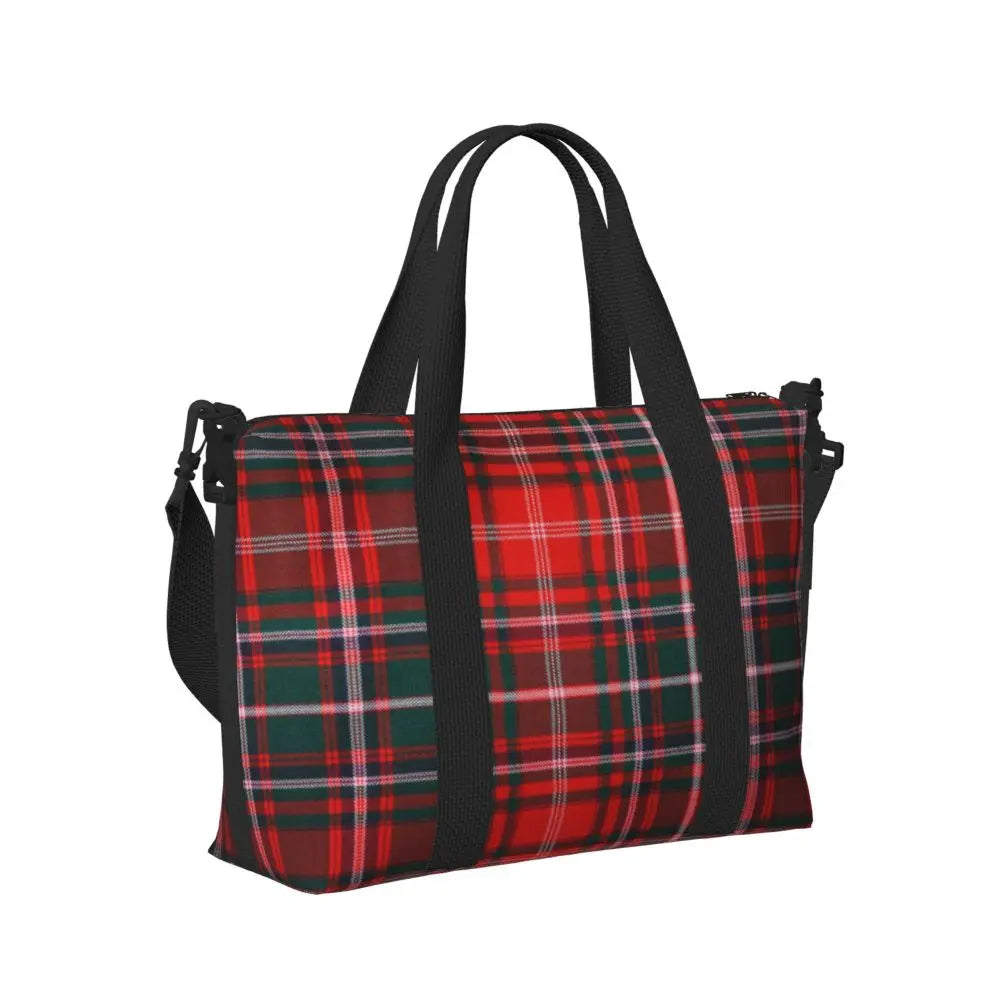 Custom Popular Tartan Plaid Beach Tote Bag for Women Extra Large Gym Carry On Geometric Gingham Check Texture Shopping Bags