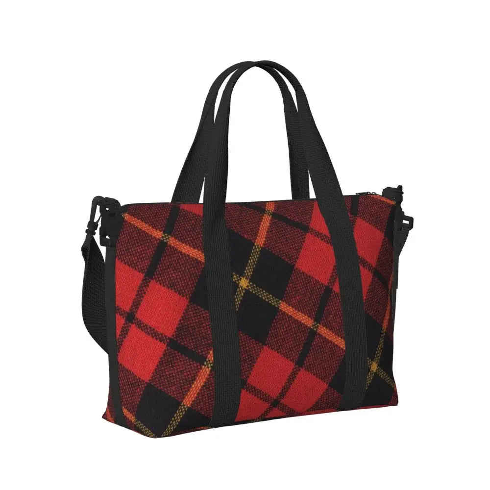 Custom Popular Tartan Plaid Beach Tote Bag for Women Extra Large Gym Carry On Geometric Gingham Check Texture Shopping Bags