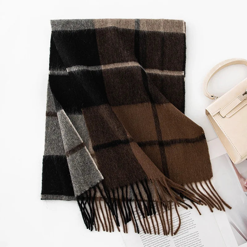 High Quality 100% Wool Scarf Men Female Fashion Classic Soft Cashmere Muffler Women Warm Thermal Shawl Outside Autumn Winter