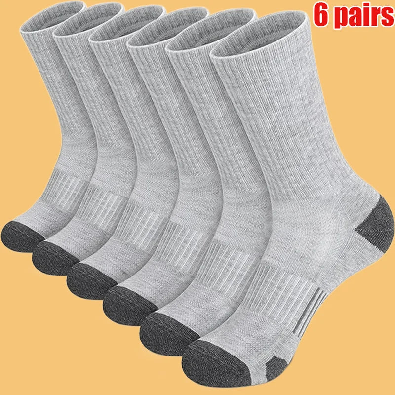 6 Pairs 2024 New Top Quality Men's Outdoor Socks High Long Tube Socks Breathable Soft Ground-Gripping White Black Football Socks