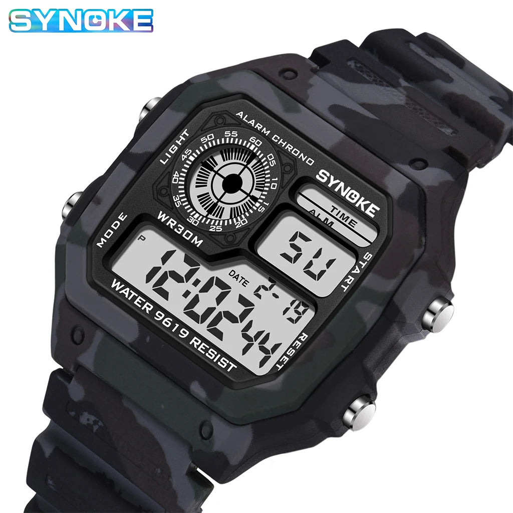 SYNOKE Outdoor Military Digital Watch For Men Fashion Retro Men Watch Sports Waterproof Men Watch Multifunctional Luminous