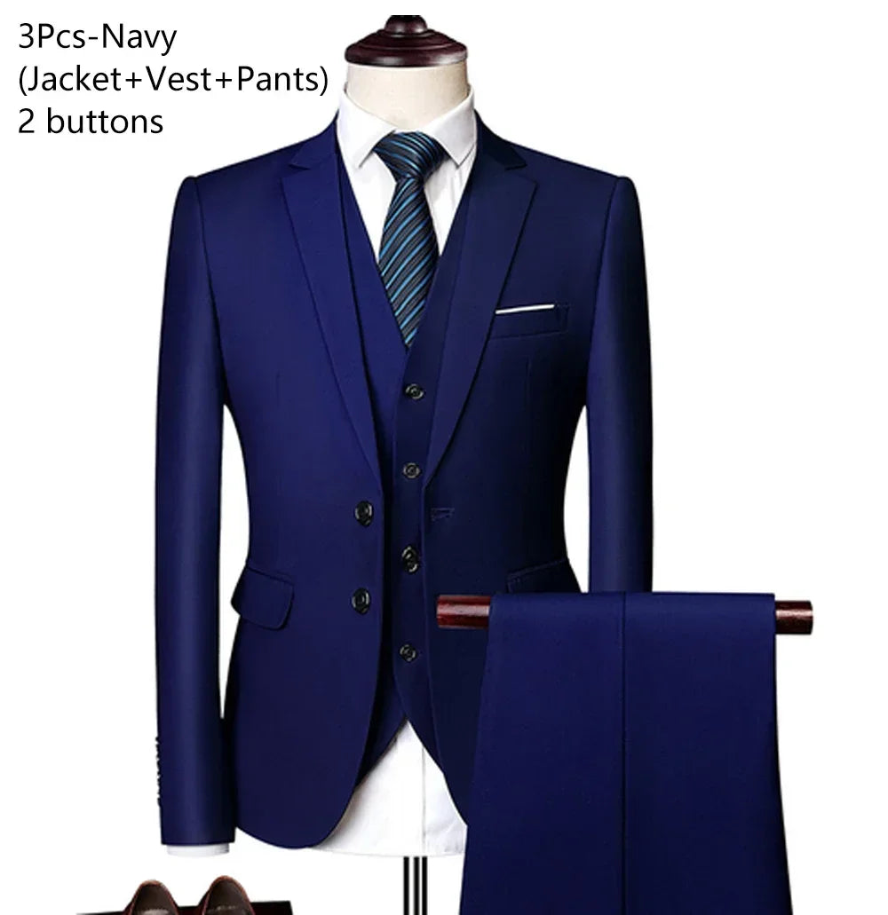 Men Suits For Wedding 3 Pieces Set Elegant Luxury Blazers Outfit Fashion Classic Full Jackets Vest Pants 2024 Formal Costume