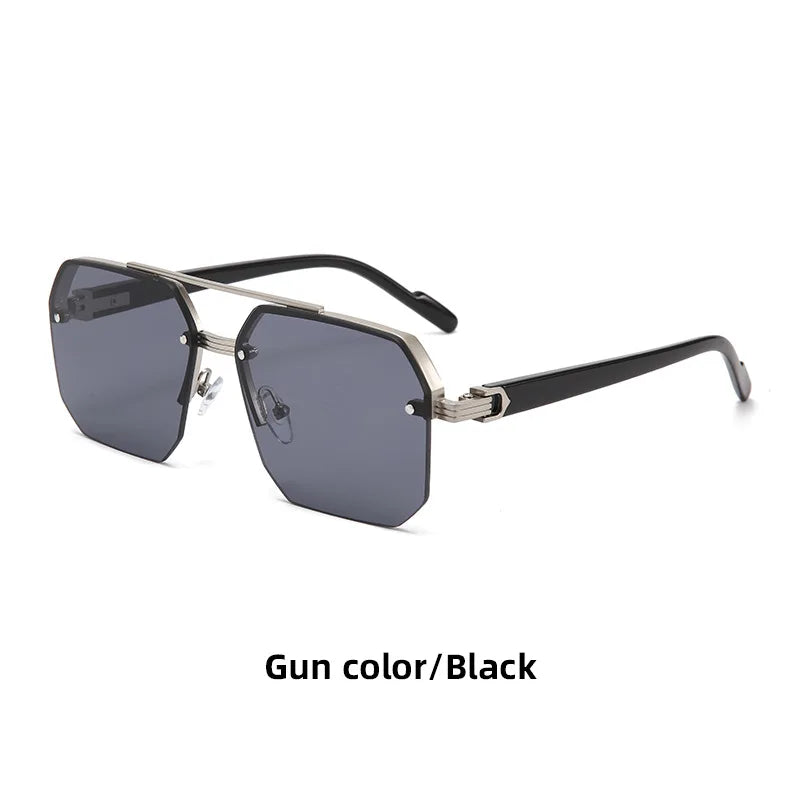 Oversize Retro Double Bridges Polygon Square Metal Men Sunglasses Fashion Gradient Shades UV400 Trending Women Sun Glasses