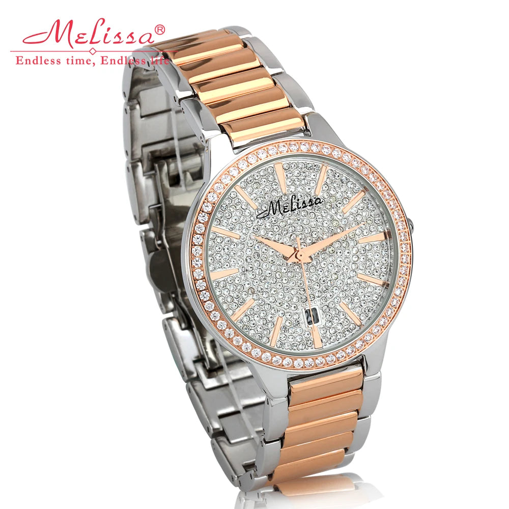 SALE!!! Discount Melissa Ceramic Crystal Rotating Rose Camellia Flower Women's Watch Fashion Luxury Girl Birthday Gift