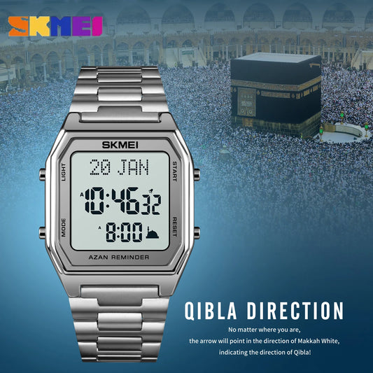 SKMEI 1763 Watch for Men Sport Waterproof Pilgrmage Qibla Direction Religious Month Day Hijri Calendar Digital Mens Wristwatches