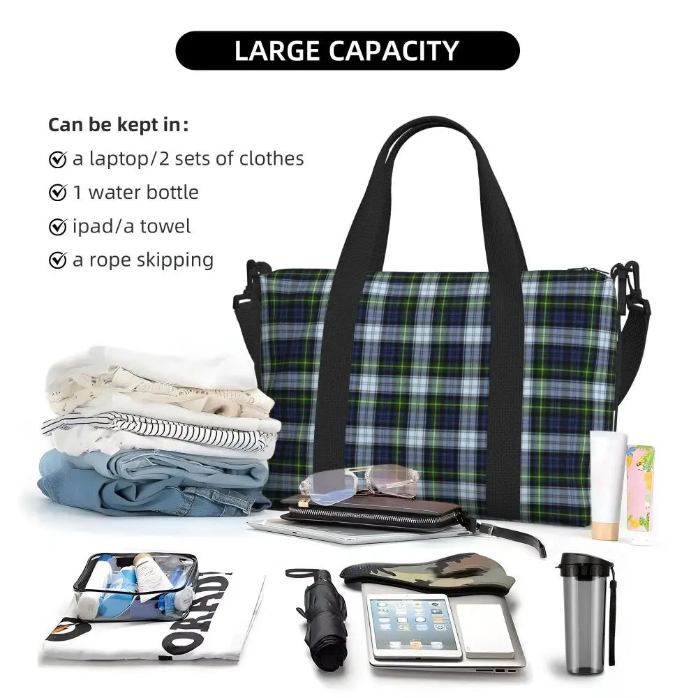 Custom Popular Tartan Plaid Beach Tote Bag for Women Extra Large Gym Carry On Geometric Gingham Check Texture Shopping Bags