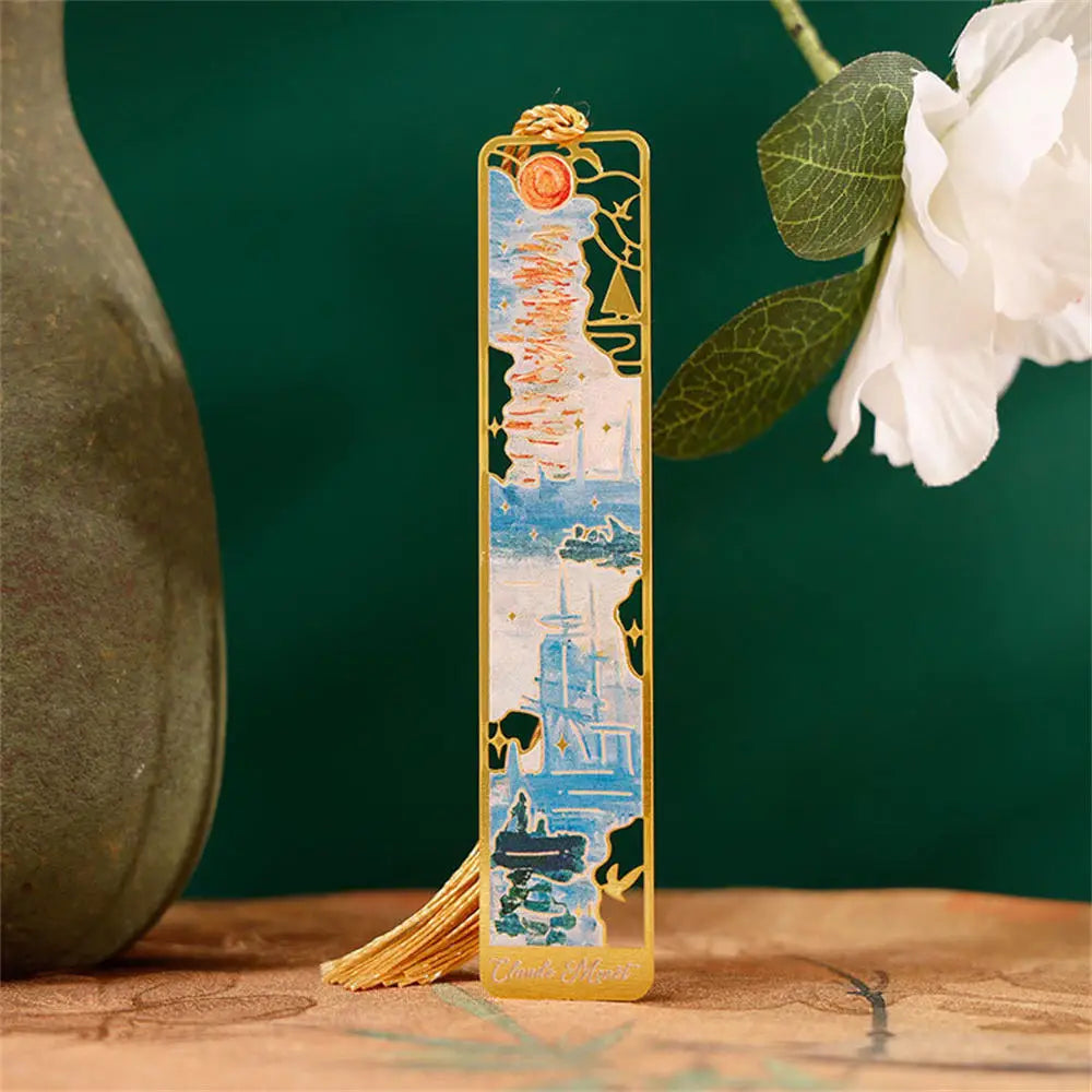 Aesthetic Book Page Clip Floral Painting Metal Bookmark Hollow Metal Book Accessories Student Reading Mark Stationery Gifts