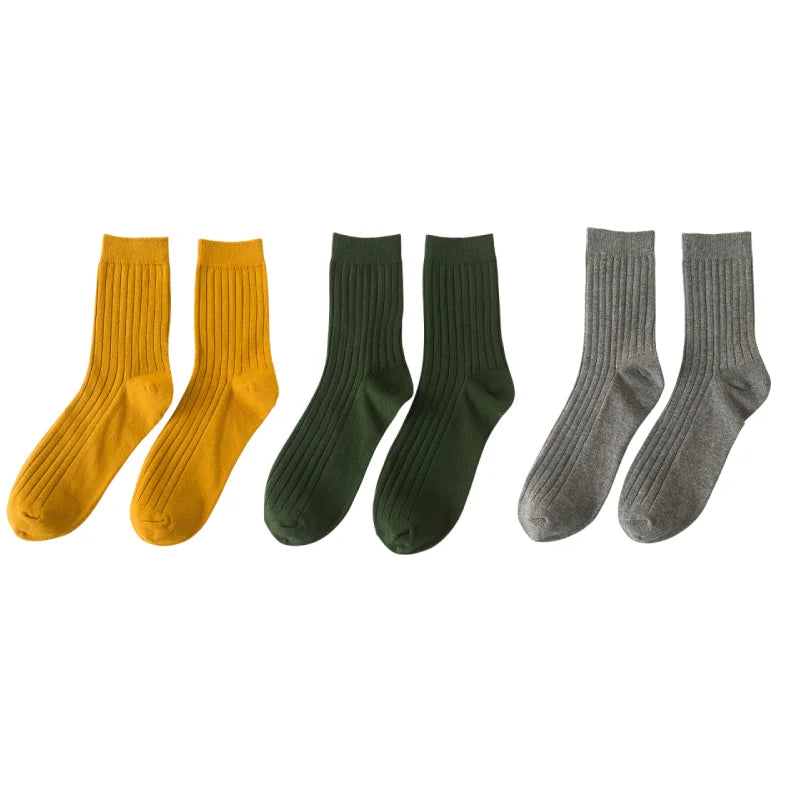 3pairs Men's Cotton Socks Casual Breathable Men's Solid Color Black High-Quality Socks Office Business Sok