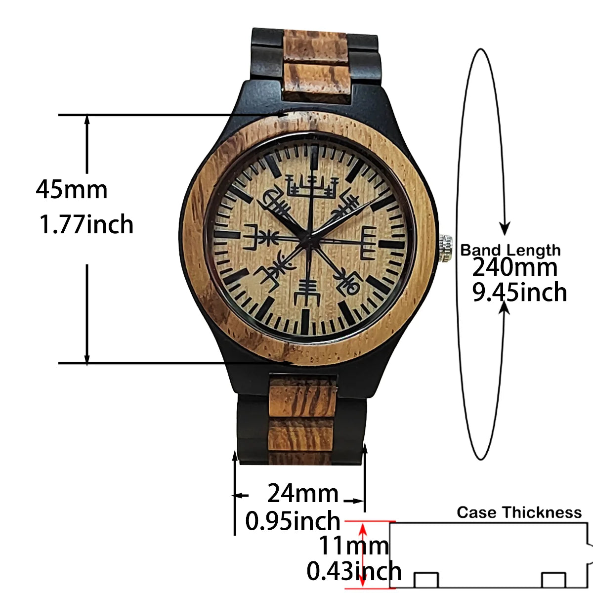 Wooden Wrist Watches Man Viking Symbol Element Clock Personalized Anniversary Gift for Husband Men's Wood Quartz Wristwatches