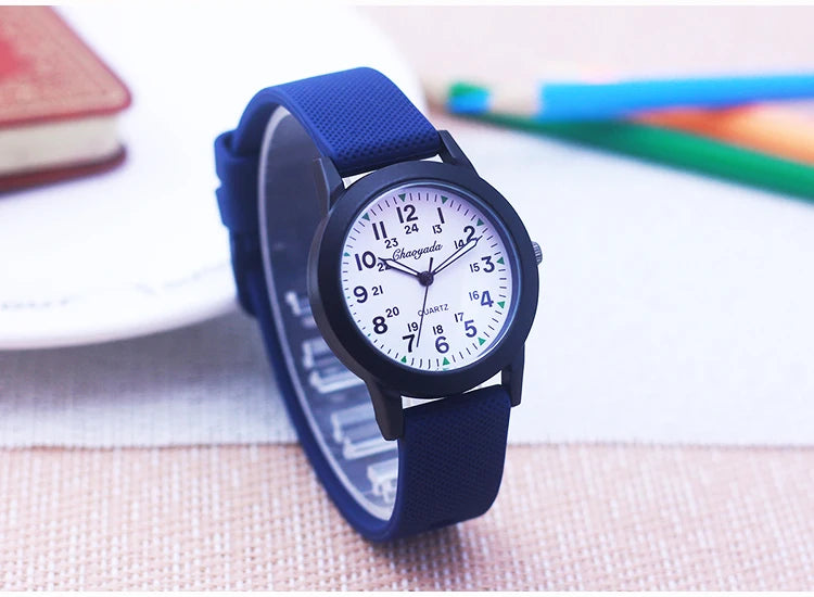 2024 New Style Children Boys Girls Simple 24 Hours Luminous Hands Sports Silicone Strap Watches Jelly Colors Quartz Wristwatches