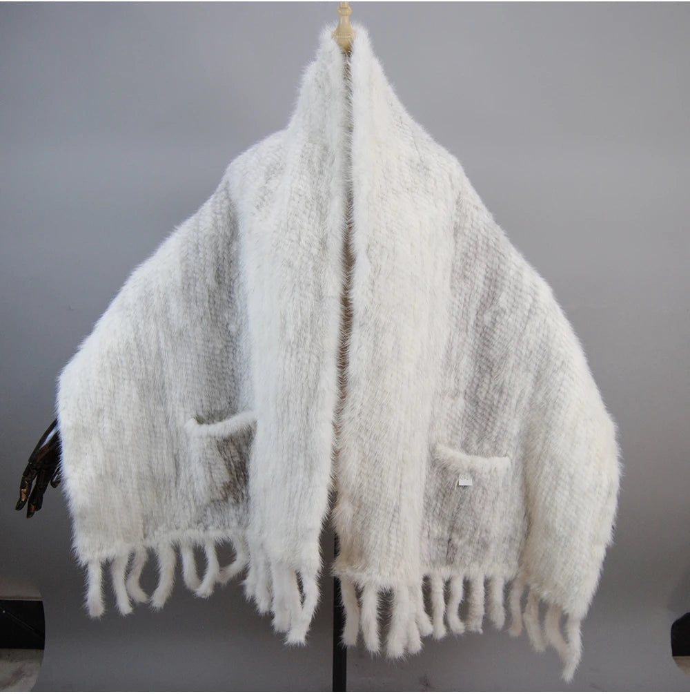 Long Style Winter Real Natural Mink Fur Scarf Lady 100% Natural Real Mink Fur Shawl Women Knitted Real Mink Fur Pashmina Scarves