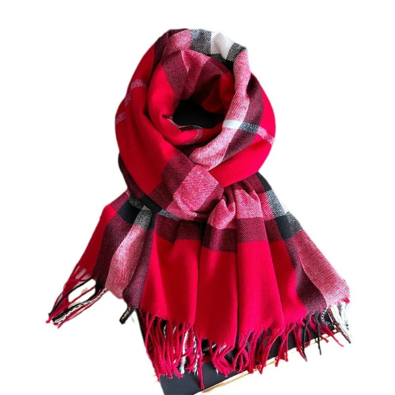 Luxury Brand Women Cashmere Scarves Lady Winter Warm Soft Pashmina Shawls Wraps Female Plaid Knitted Long Scarf for Women