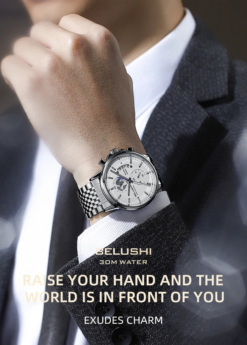 BELUSHI New Fashion Sport Quartz Watches Men Luxury Business Watch Waterproof Wristwatches Male Clock Relogio Masculino