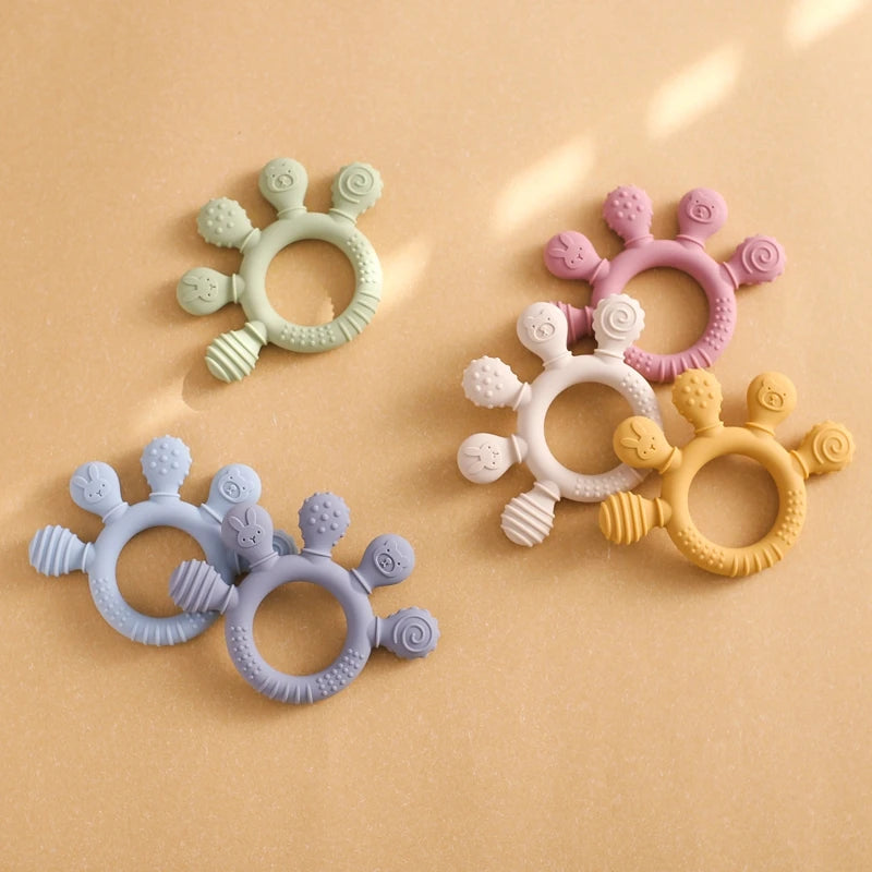 1pc Silicone Teether,Food Grade Baby 0-12 Toys,Teething Ring Sensory Toys for Toddlers,Silicone Animal Soothing Toys Accessories