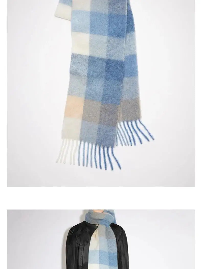 Winter Fashion Brand Plaid Scarf Women Warm Pashmina Female Scarves Wraps Bufanda Tassels Shawl Long Rainbow Hairy Luxury Brand