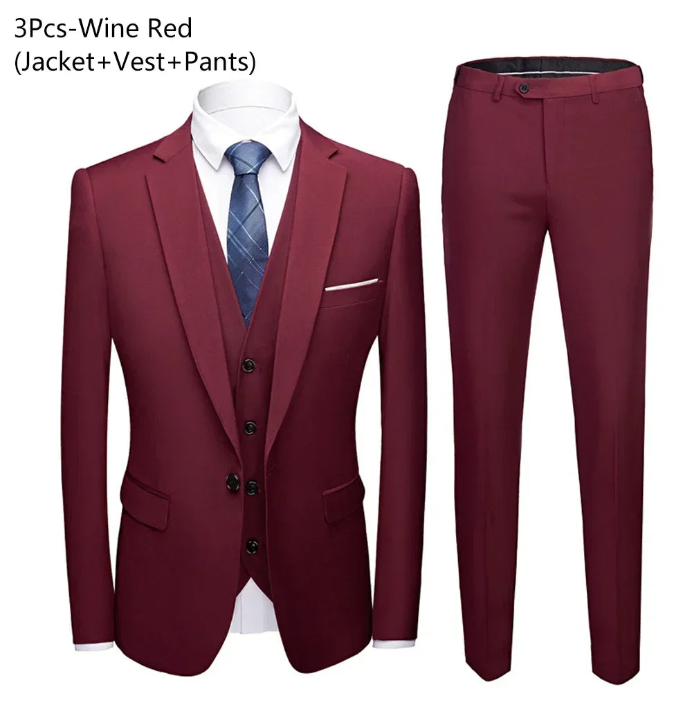 Men Suits For Wedding 3 Pieces Set Elegant Luxury Blazers Outfit Fashion Classic Full Jackets Vest Pants 2024 Formal Costume