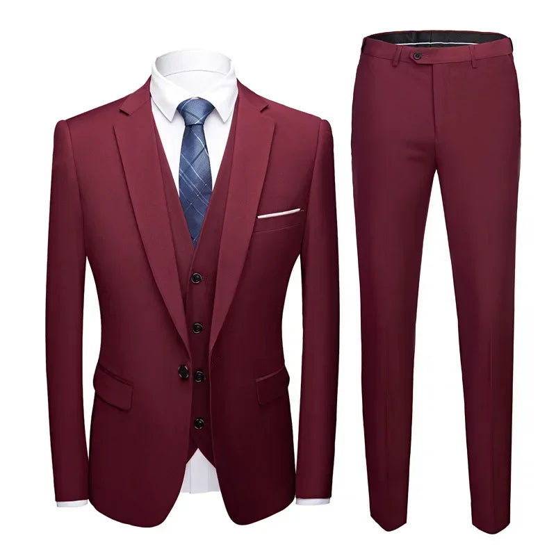 Men Suits For Wedding 3 Pieces Set Elegant Luxury Blazers Outfit Fashion Classic Full Jackets Vest Pants 2024 Formal Costume