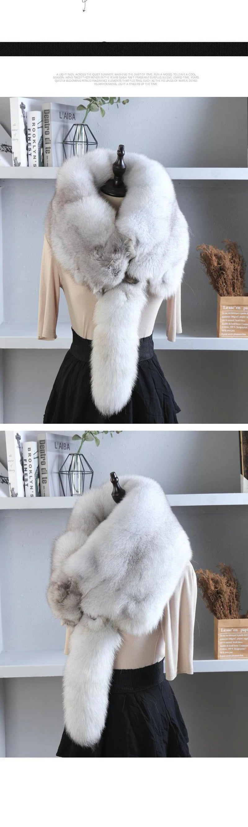 Unisex Real Fur Fox Scarf Men Woman Winter Warm Natural Fur Shawl Soft Headscarf Super big Gray Silver Fox Scarf Fur Accessories