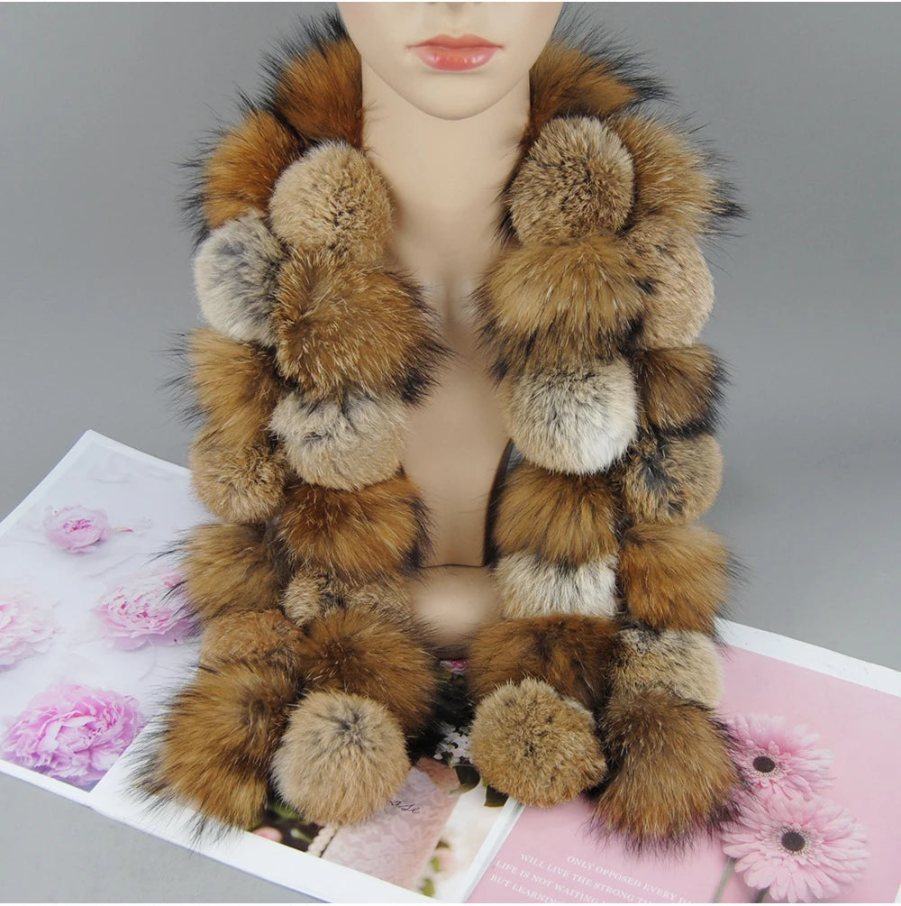 Luxury Brand Women Winter Natural Real Raccoon Fur Scarf Fashion Lady Warm Genuine Fox Fur Neckerchief Real Fox Fur Ring Scarves