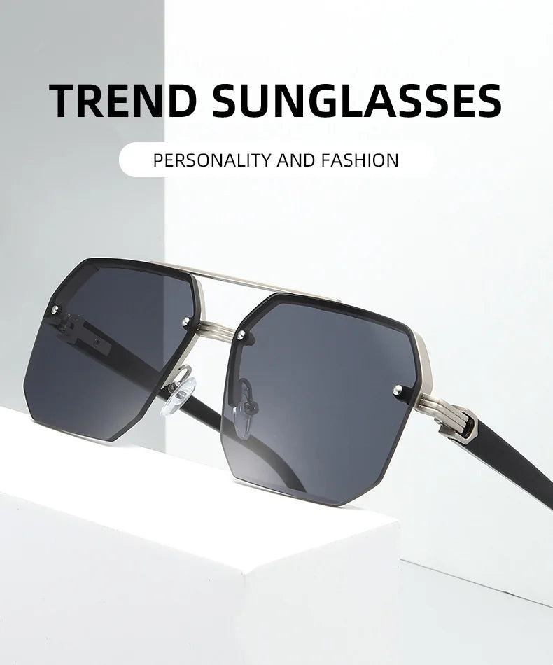 Oversize Retro Double Bridges Polygon Square Metal Men Sunglasses Fashion Gradient Shades UV400 Trending Women Sun Glasses