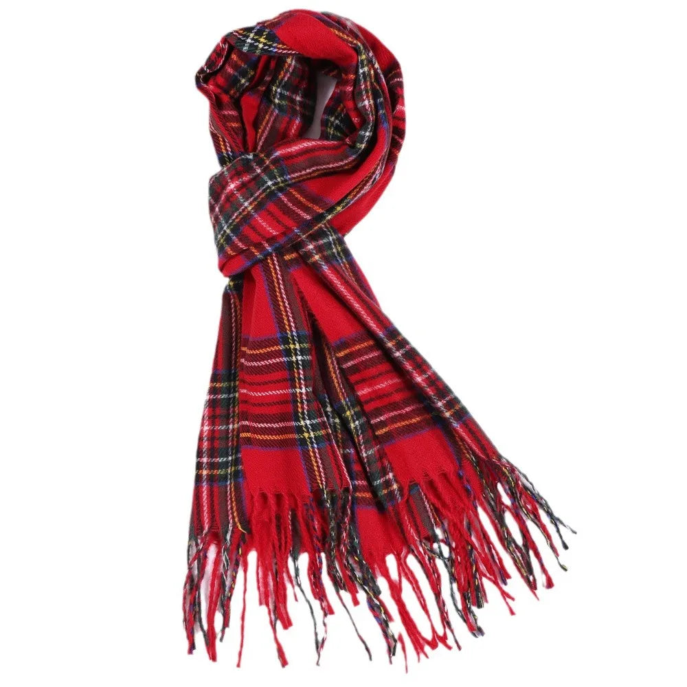 Red Plaid Scarf Women Luxury Brand Designer Winter Keep Warm Cashmere Ring Scarf Neck  Pashmina with Tassel Shawl