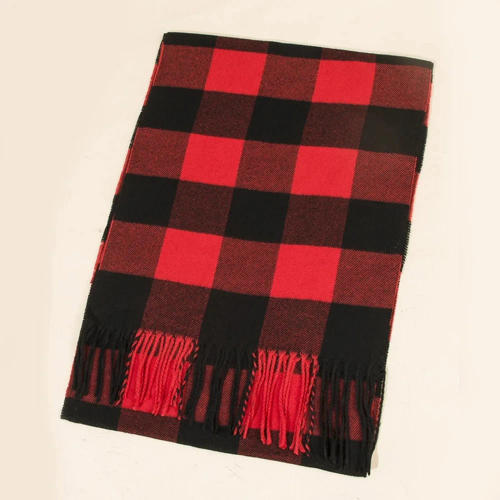 Unisex Imitation Cashmere Plaid Scarf Soft Solid Women Winter Shawl New Wrap Bandana Pashmina Tassel Thicken Warm Neckerchief