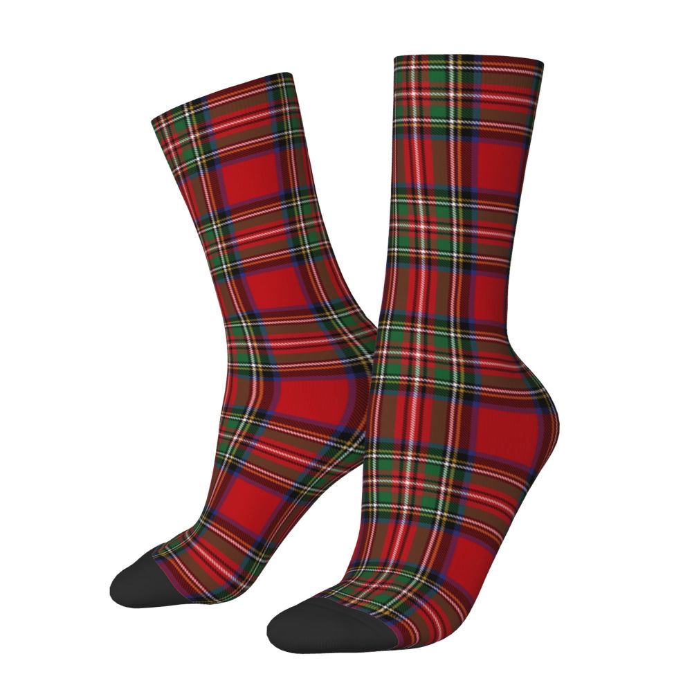 Funny Tartan Clan Stewart Plaid Black Red Check Football Socks Polyester Middle Tube Socks for Unisex Sweat Absorbing